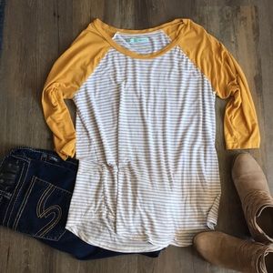 Maurice’s yellow mustard striped t shirt